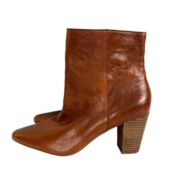 Lucky Brand YUBAL Ankle Booties Whiskey Brown Leather Block Heel Women's 8M - Picture 1 of 8